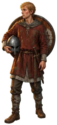 Bersi, prajurit muda memegang helm.